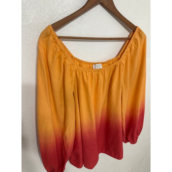 Linen Charter Club Luxury Boho Hippie Balloon Sleeve Ombré Top XL Festival - Picture 3 of 12